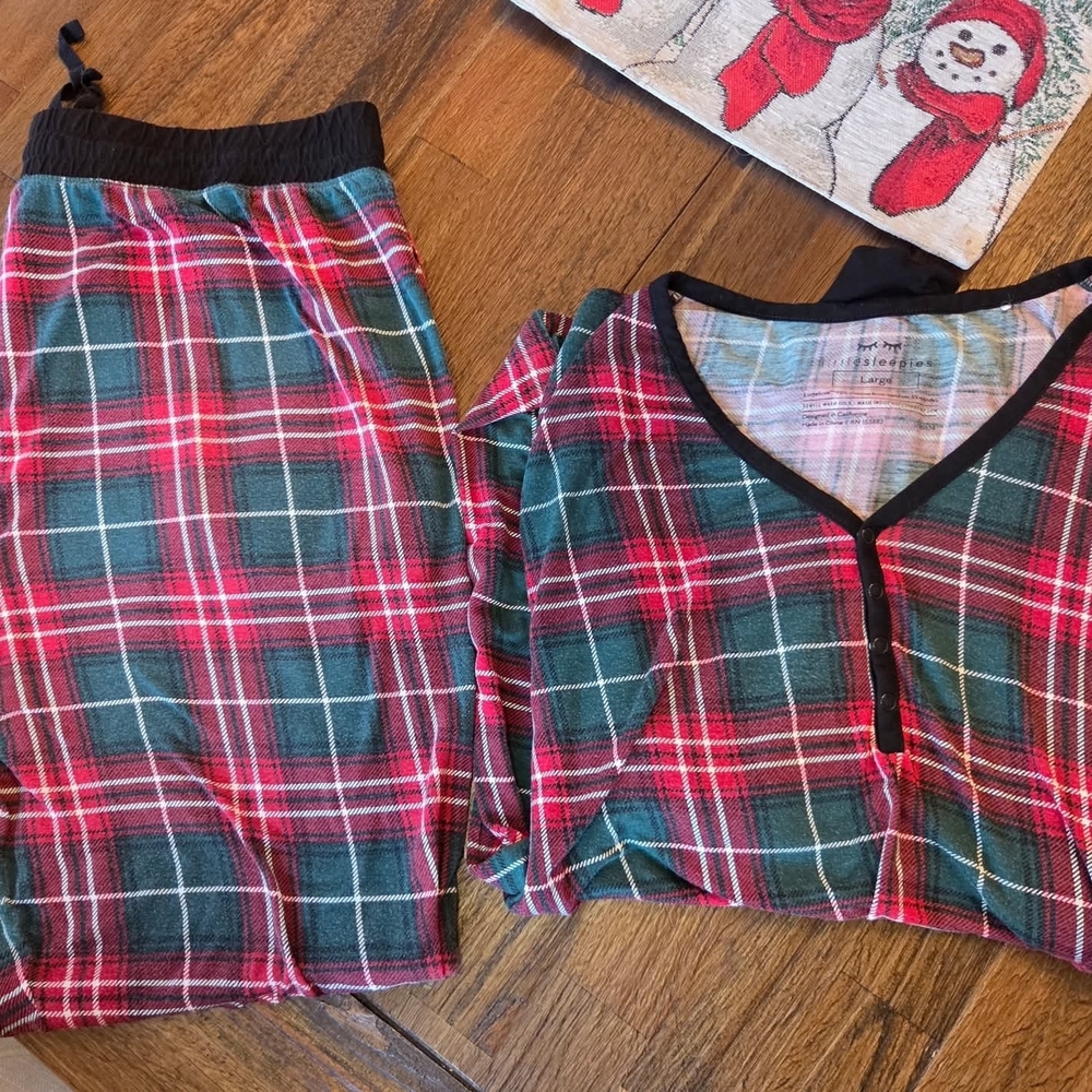 Little Sleepies Red and Green Plaid Pajama Set